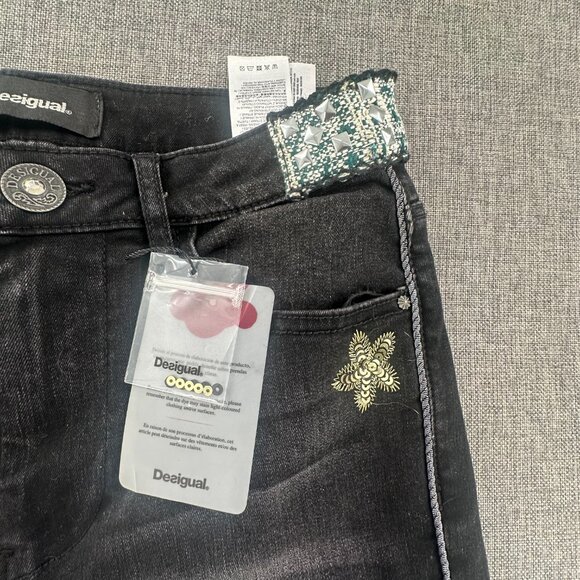 NEW! Desigual Exotic Skinny Jeans‎ 28 waist Black Embellished Cotton blend - Picture 8 of 16
